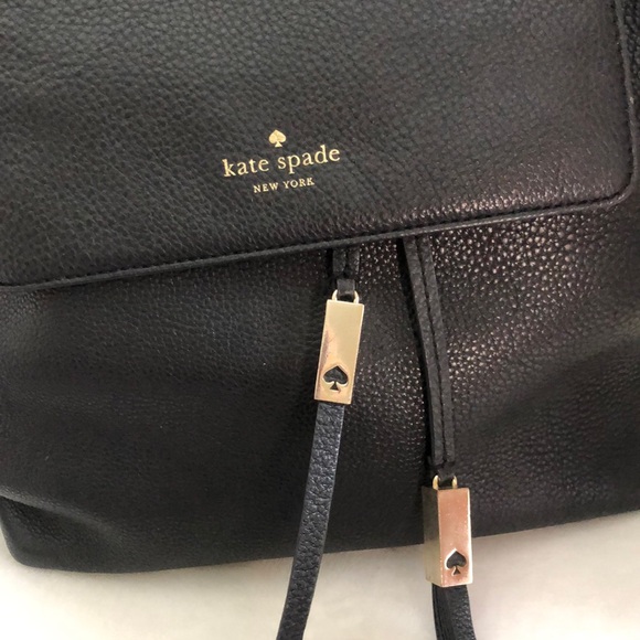 KATE SPADE New York Black Leather Backpack Purse Gold Hardware Logo Classic - Picture 4 of 16